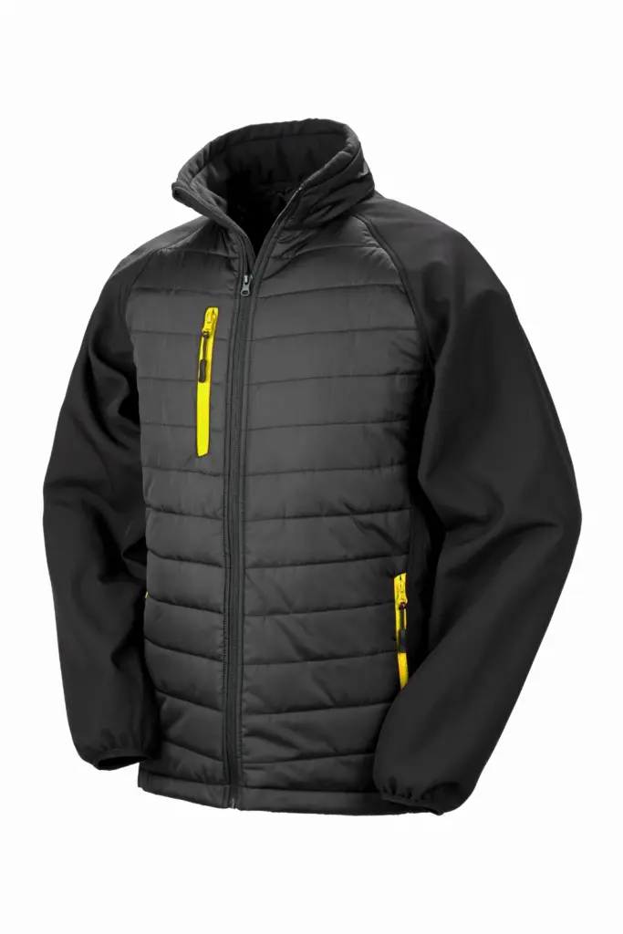 Black compass gewatteerde softshelljas, black / yellow — productfoto 10