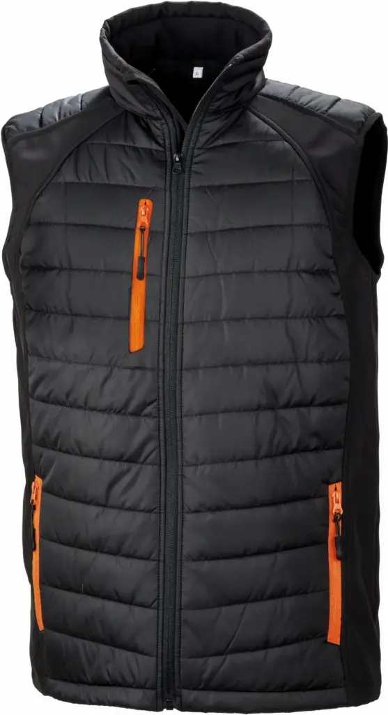 Black compass gewatteerde softshell bodywarmer, black / orange — productfoto 7