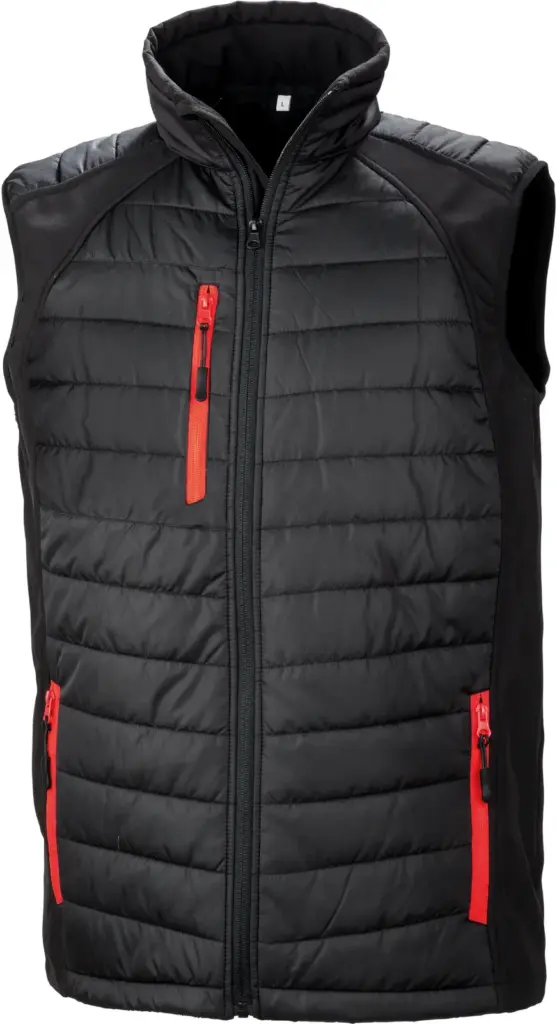 Black compass gewatteerde softshell bodywarmer, black / red — productfoto 8
