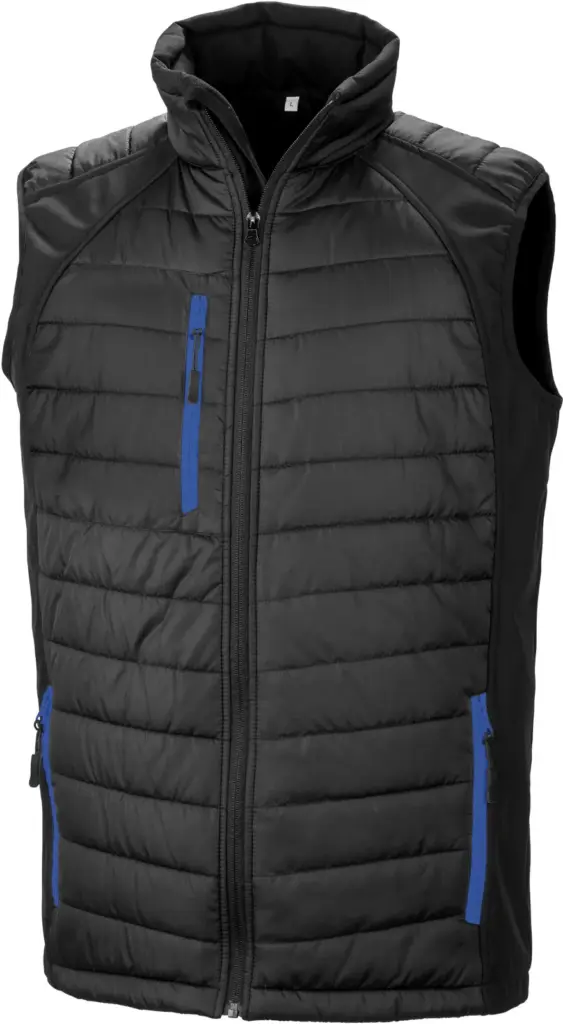 Black compass gewatteerde softshell bodywarmer, black / royal blue — productfoto 9