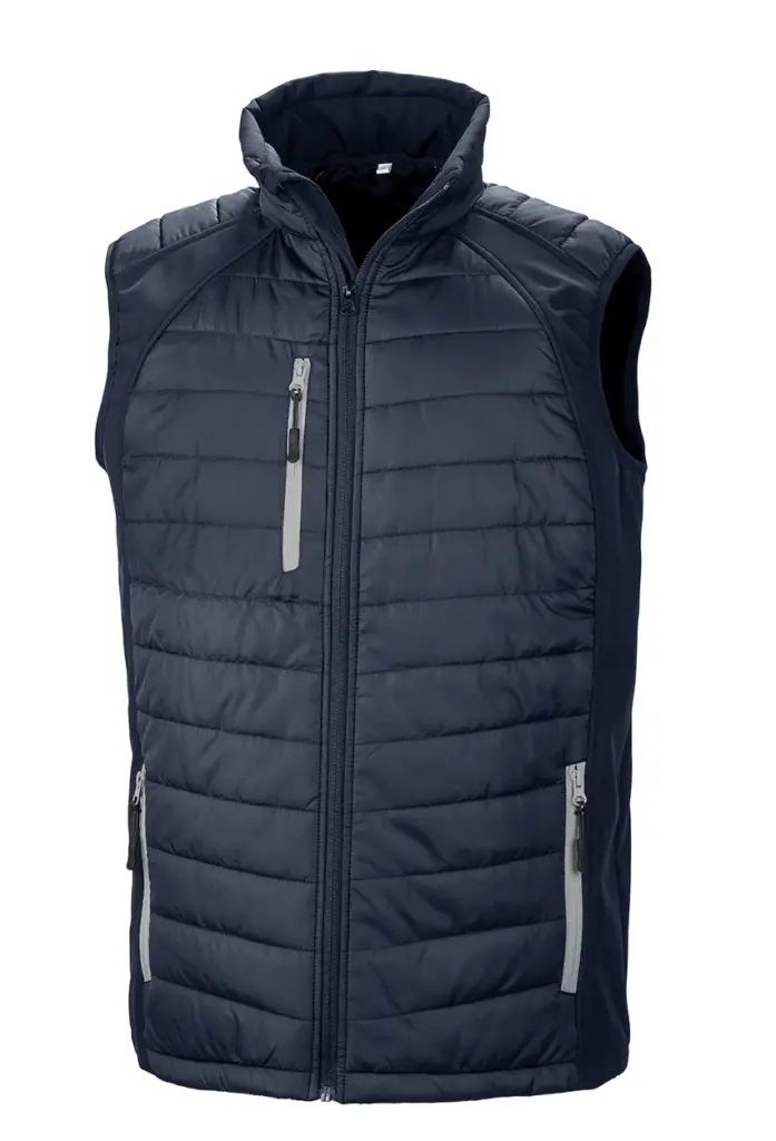 Black compass gewatteerde softshell bodywarmer, navy / grey — productfoto 12