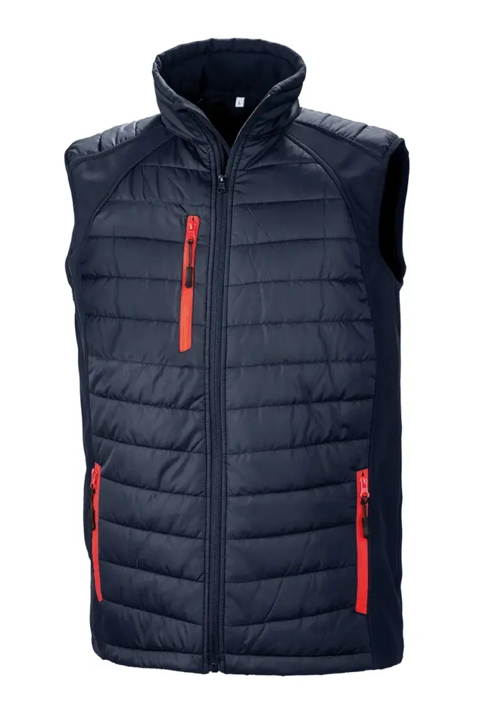 Black compass gewatteerde softshell bodywarmer, navy / red — productfoto 14