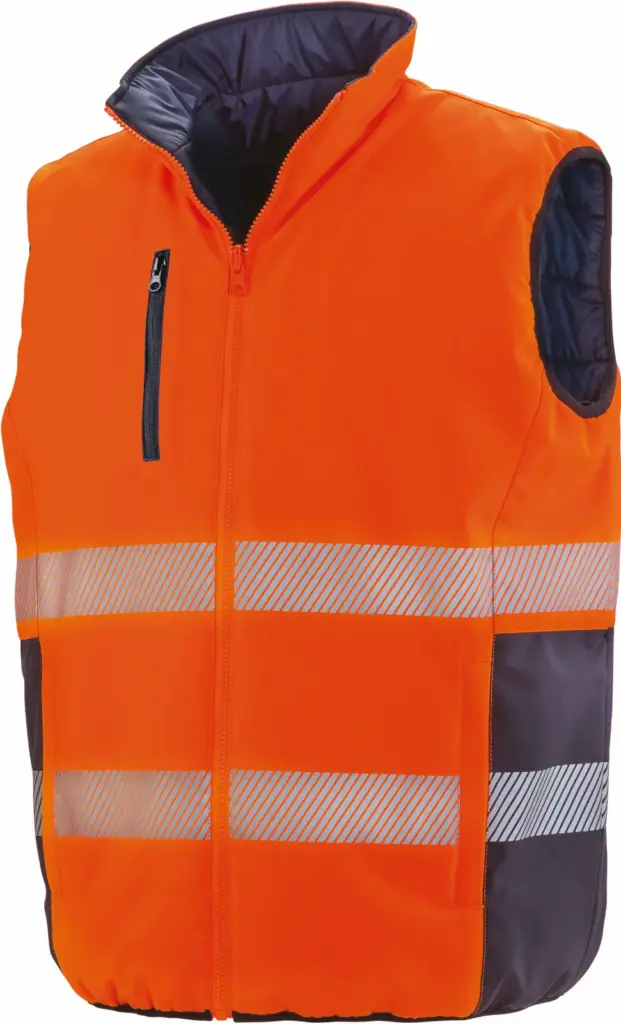 Omkeerbaar zacht gewatteerd veiligheidshesje, fluorescent orange / navy — productfoto 2