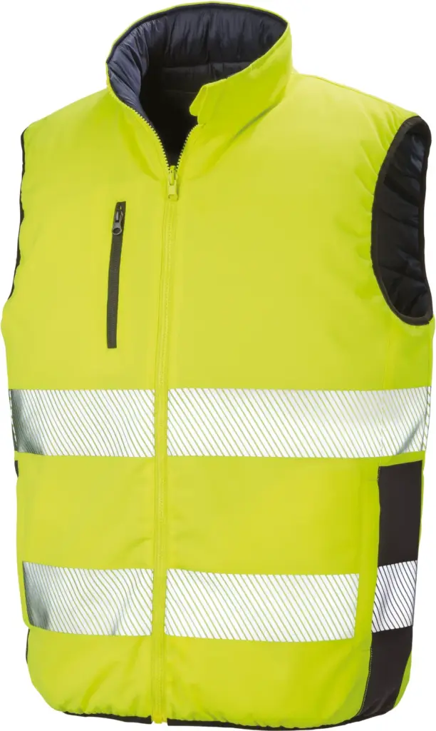 Omkeerbaar zacht gewatteerd veiligheidshesje, fluorescent yellow / navy — productfoto 3