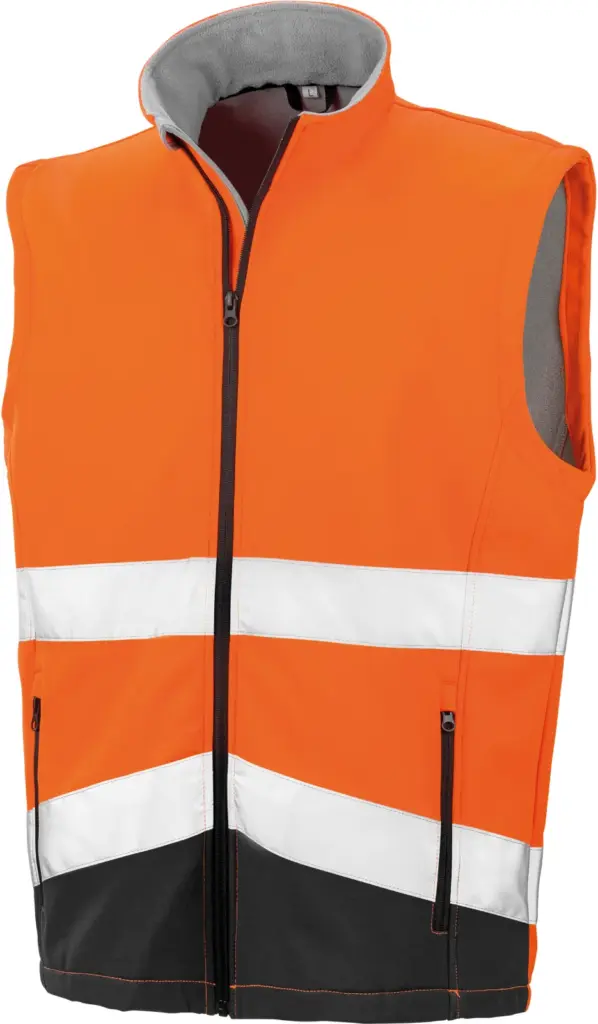 Hi-vis softshellgilet, fluorescent orange / black — productfoto 2