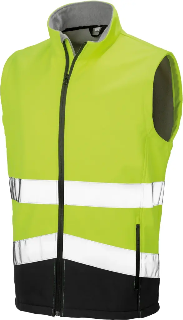 Hi-vis softshellgilet, fluorescent yellow / black — productfoto 3