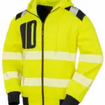 Gerecycled veiligheidssweatvest met capuchon, fluorescent yellow — productfoto 4