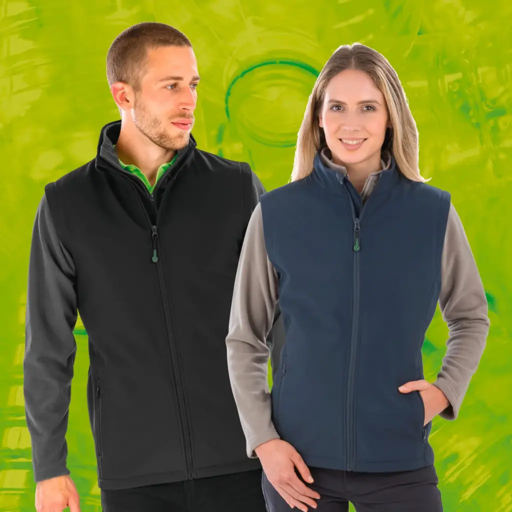 Gerecycleerde heren softshell-bodywarmer — productfoto 2