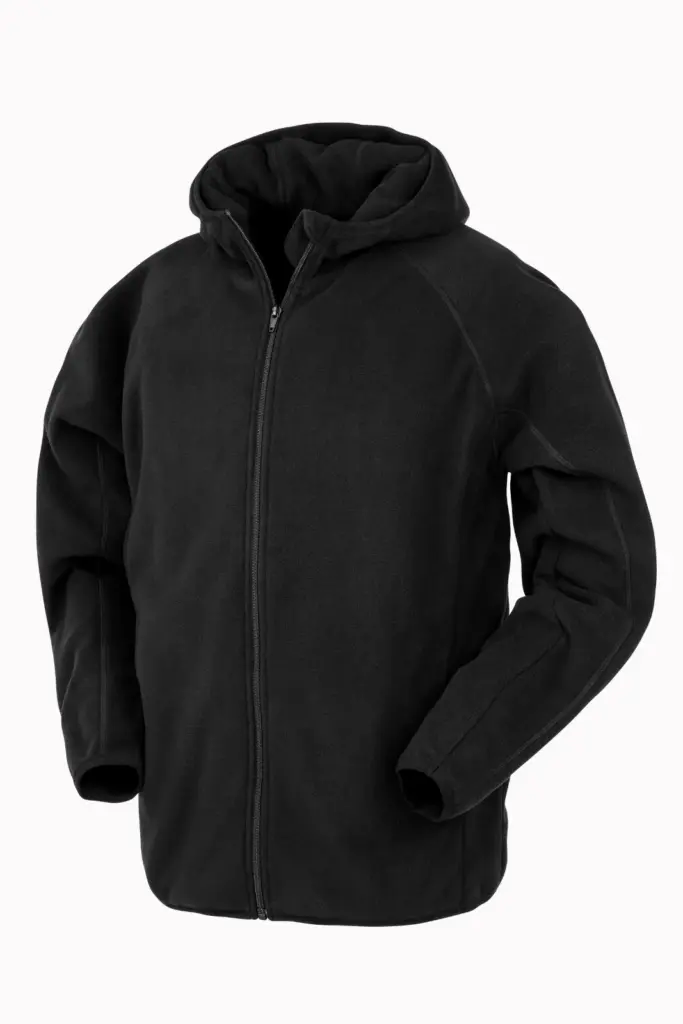 Gerecycled microfleece vest met capuchon, black — productfoto 3