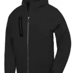 Gerecyclede 3-laags uniseks softshelljack met capuchon., black / black — productfoto 2