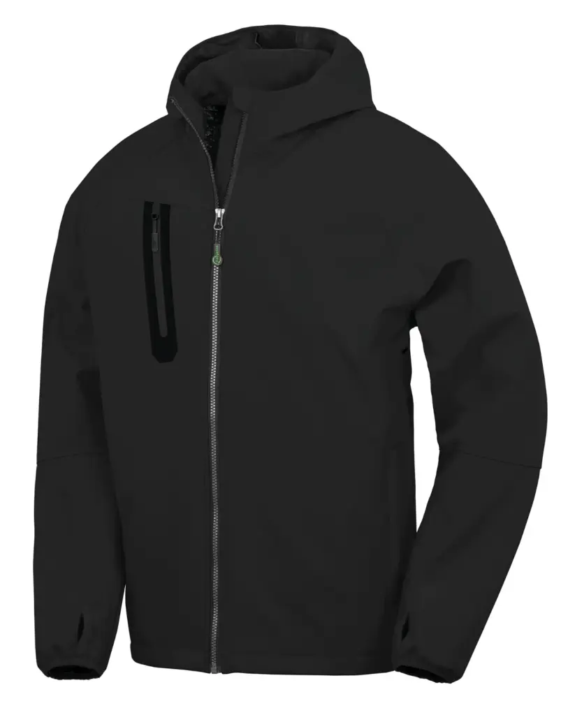 Gerecyclede 3-laags uniseks softshelljack met capuchon., black / black — productfoto 2
