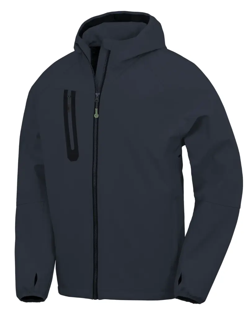Gerecyclede 3-laags uniseks softshelljack met capuchon., navy / navy — productfoto 3