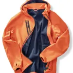 Gerecyclede 3-laags uniseks softshelljack met capuchon., orange / navy — productfoto 4