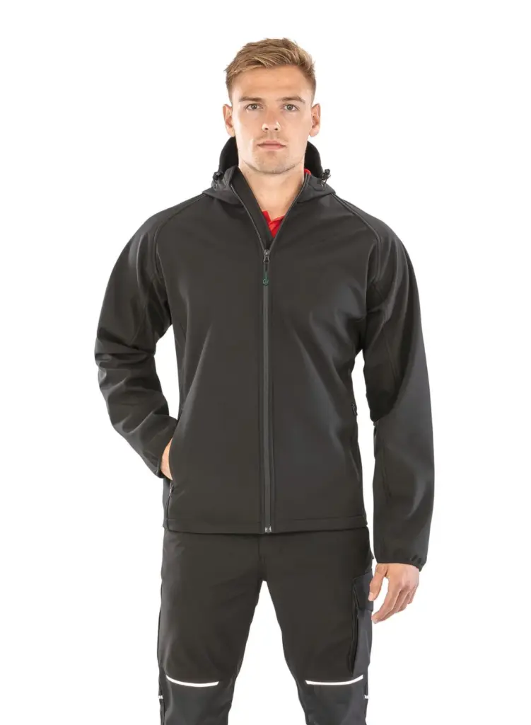 3-laagse gerecycleerde softshell met capuchon voor heren