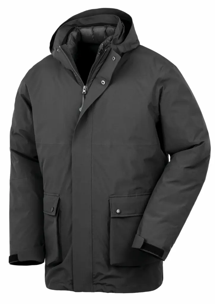 PS_R920X-S_BLACK - Hidalgo-werbeartikel 3-in-1 gerecyclede Ripstop donsjas, black — productfoto 5