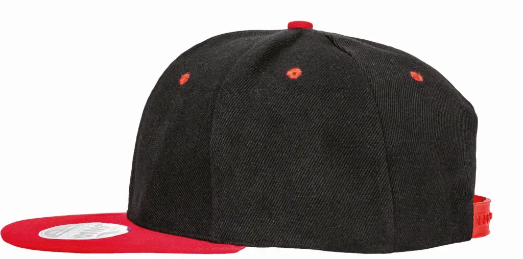 PS_RC082X-S_BLACK-RED - Hidalgo-werbeartikel Tweekleurige bronx original snapbackpet met platte klep, black / red — productfoto 6