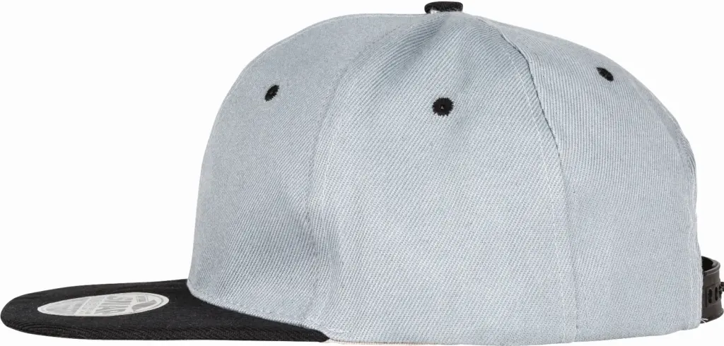 PS_RC082X-S_HEATHERGREY-BLACK - Hidalgo-werbeartikel Tweekleurige bronx original snapbackpet met platte klep, heather grey / black — productfoto 7