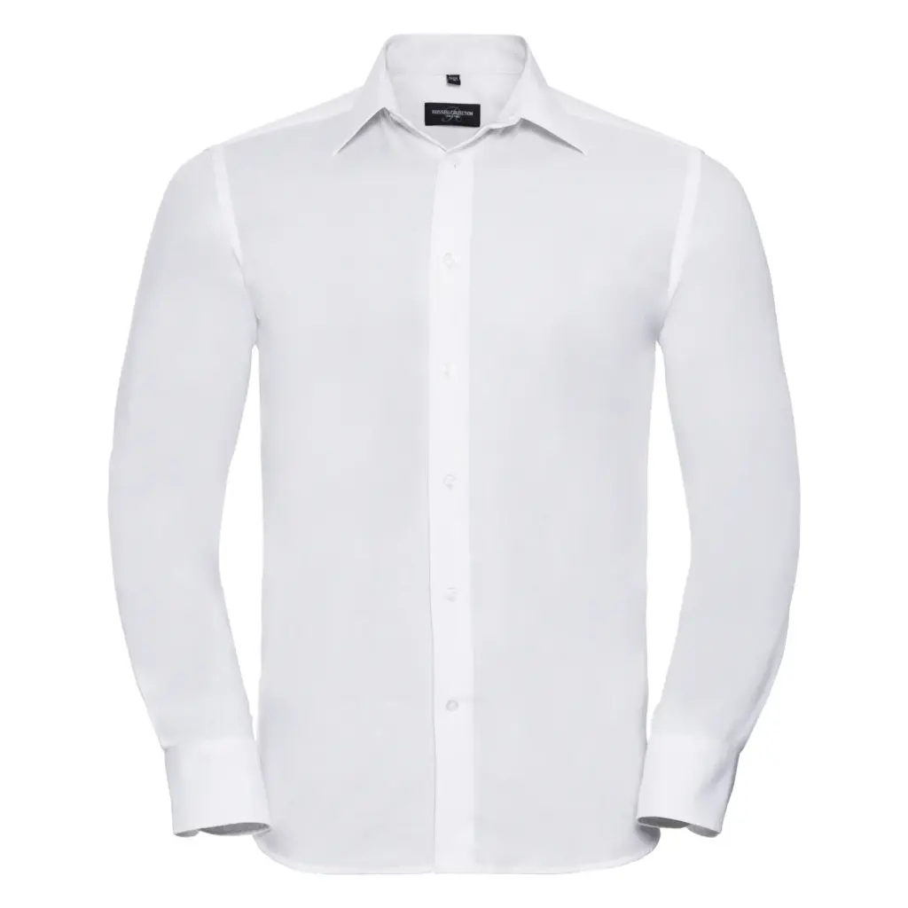 PS_RU922M_WHITE - Hidalgo Men's getailleerd oxford overhemd met lange mouwen, white — productfoto 5