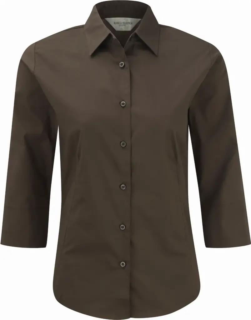 Ladies' 3/4 Sleeve Easy Care Fitted Shirt, chocolate — productfoto 5
