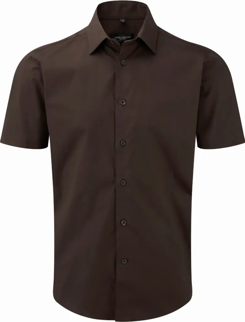 Men's Easy Care Fitted overhemd met korte mouwen, chocolate — productfoto 4