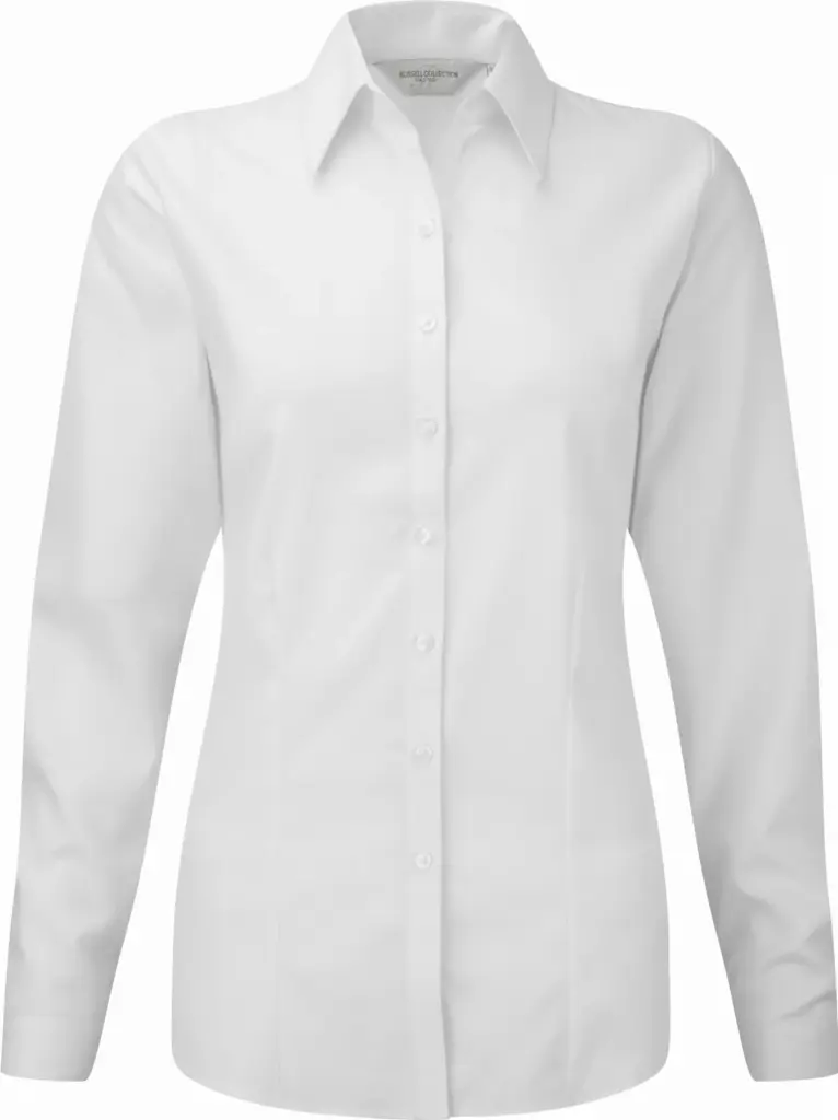 PS_RU962F_WHITE - Hidalgo-werbeartikel Ladies Long Sleeve Herringbone Shirt, white — productfoto 4