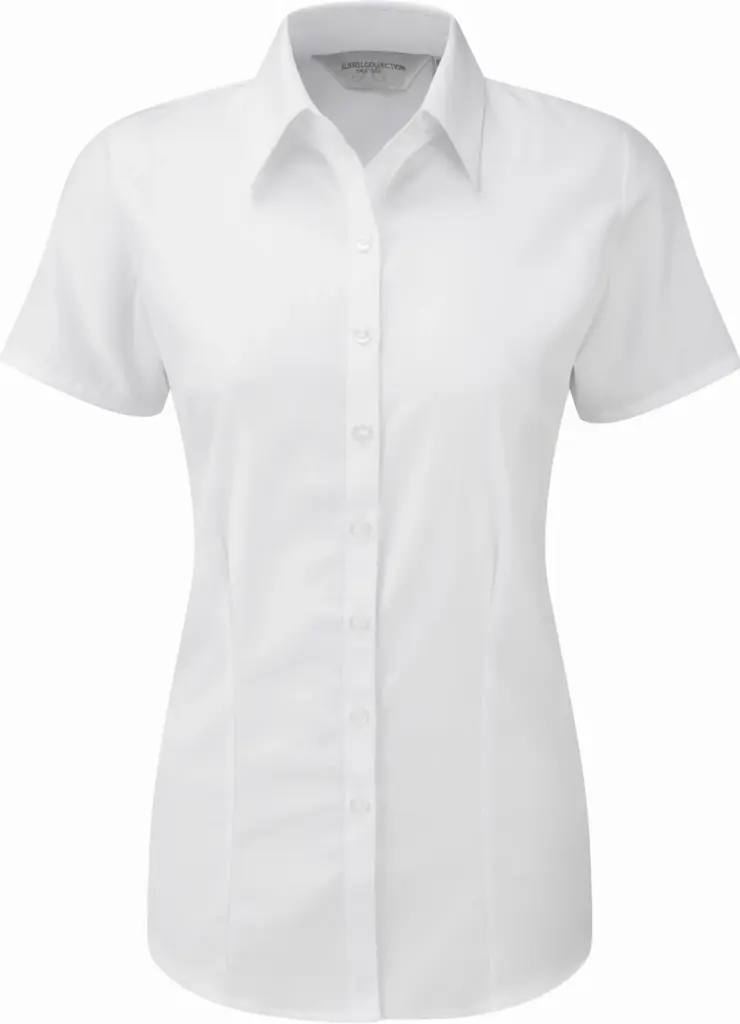 PS_RU963F_WHITE - Hidalgo-werbeartikel Ladies Short Sleeve Herringbone Shirt, white — productfoto 4