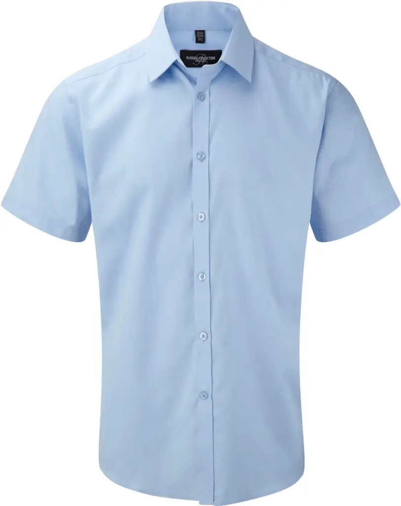 Men's Short Sleeve Herringbone Shirt, light blue — productfoto 3