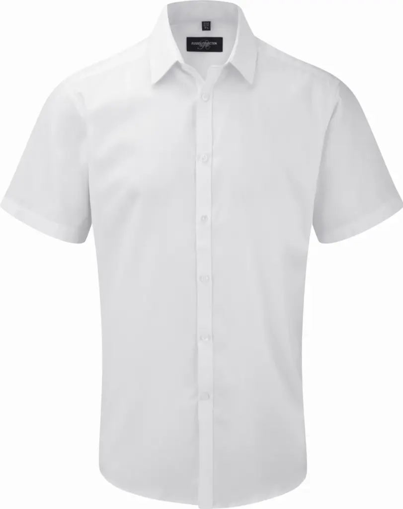 Men's Short Sleeve Herringbone Shirt, white — productfoto 4