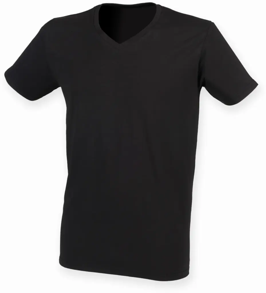 PS_SFM122_BLACK - Hidalgo-werbeartikel Men's Stretch Feel Good V-neck T-shirt, black — productfoto 3
