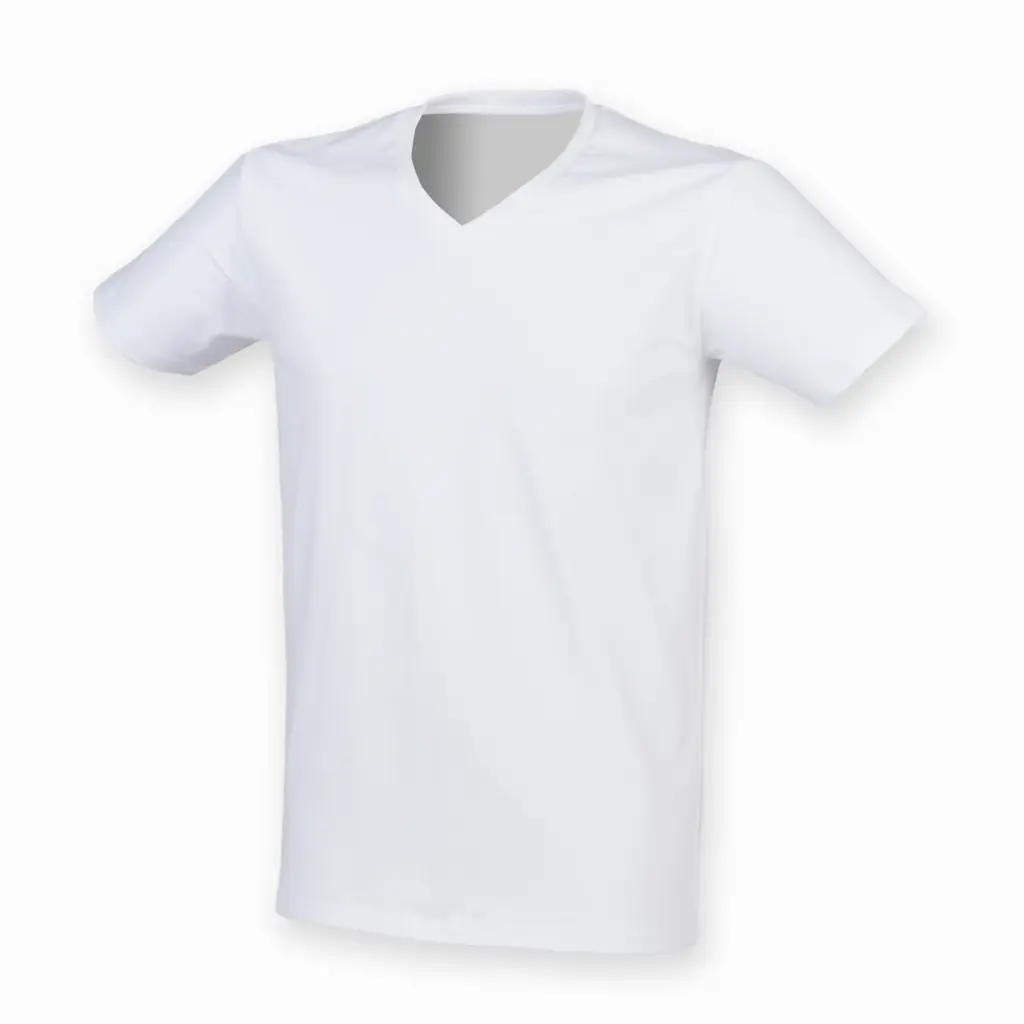 PS_SFM122_WHITE - Hidalgo-werbeartikel Men's Stretch Feel Good V-neck T-shirt, white — productfoto 4