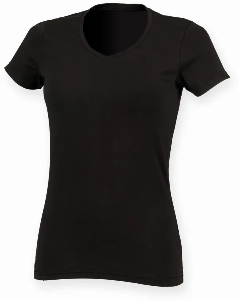 Ladies Stretch V-neck T-shirt, black — productfoto 3