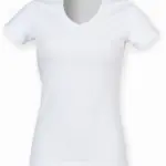 Ladies Stretch V-neck T-shirt, white — productfoto 4
