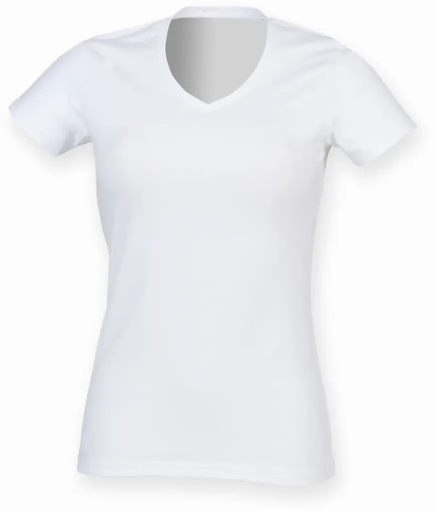 Ladies Stretch V-neck T-shirt, white — productfoto 4