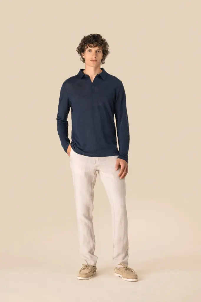 Linnen polo lange mouwen heren — productfoto 2