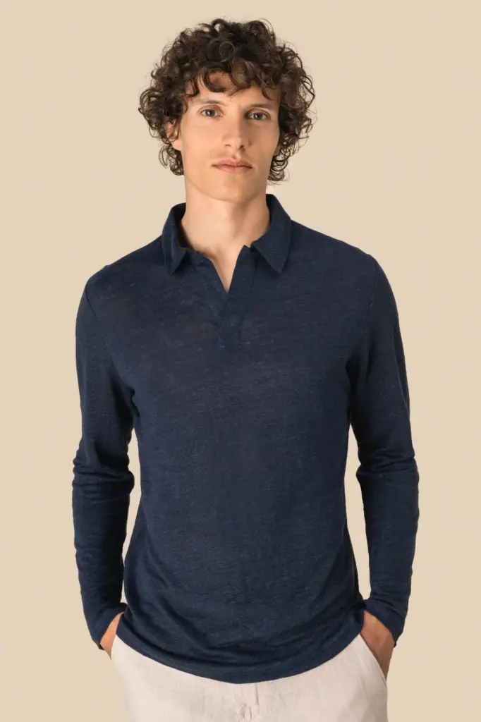 Linnen polo lange mouwen heren — productfoto 3