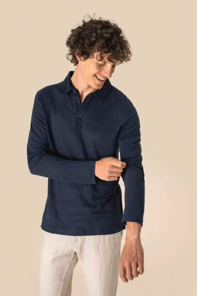 Linnen polo lange mouwen heren — productfoto 4