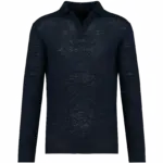 Linnen polo lange mouwen heren, navy blue — productfoto 6