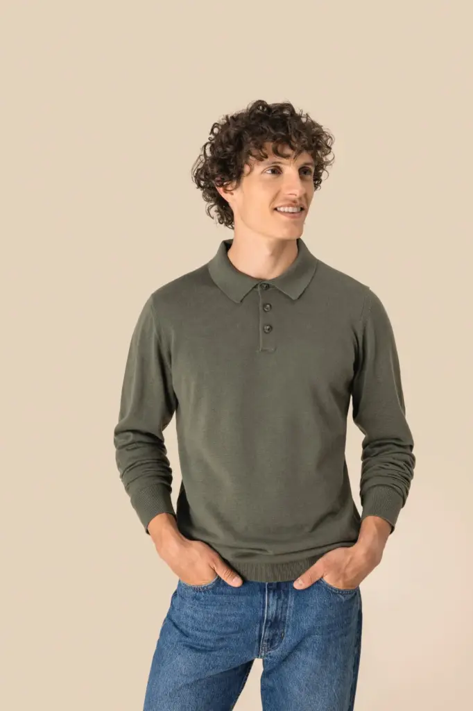 Ecologische herenpolo met lange mouwen — productfoto 3