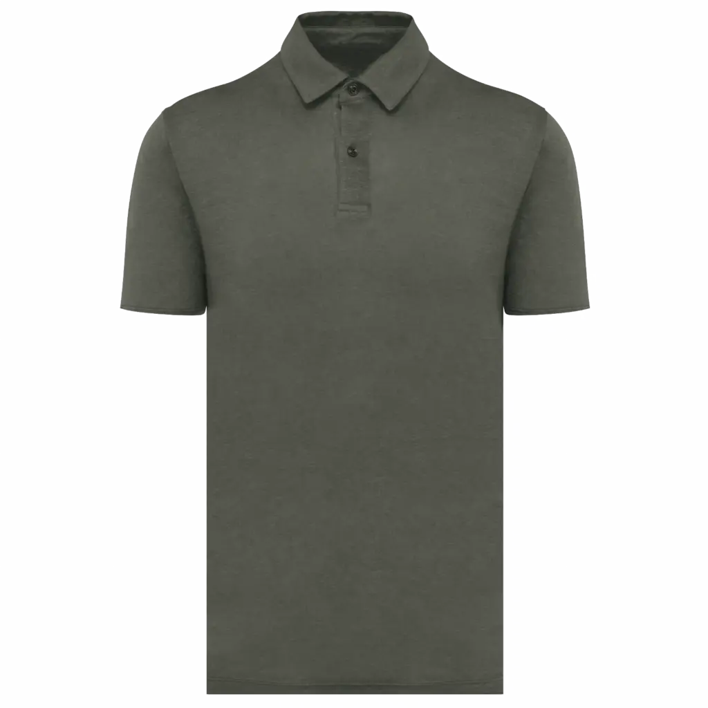 Linnen herenpolo, organic khaki — productfoto 8