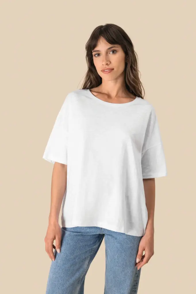Ecologisch oversized dames slub-T-shirt met afhangende schouders