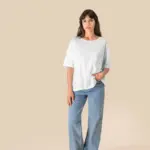 Ecologisch oversized dames slub-T-shirt met afhangende schouders — productfoto 2