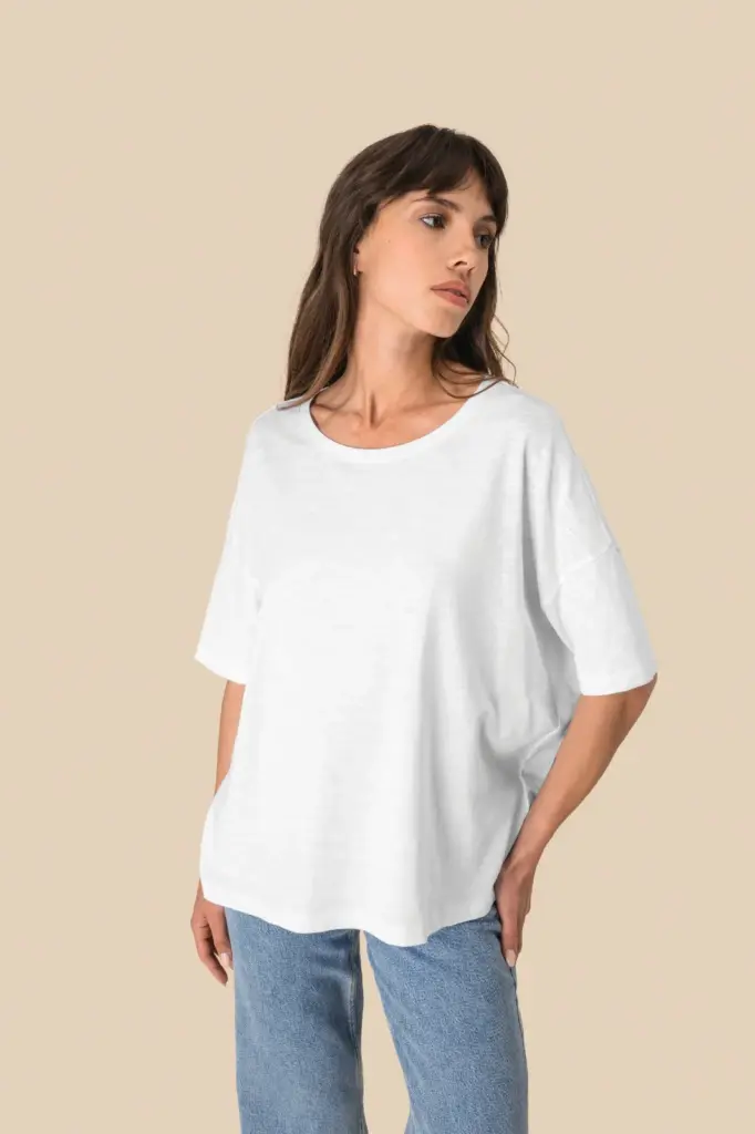 SP304-2_2025 - Hidalgo-werbeartikel Ecologisch oversized dames slub-T-shirt met afhangende schouders — productfoto 3