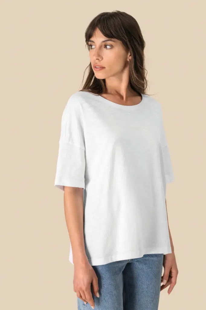 SP304-3_2025 - Hidalgo-werbeartikel Ecologisch oversized dames slub-T-shirt met afhangende schouders — productfoto 4