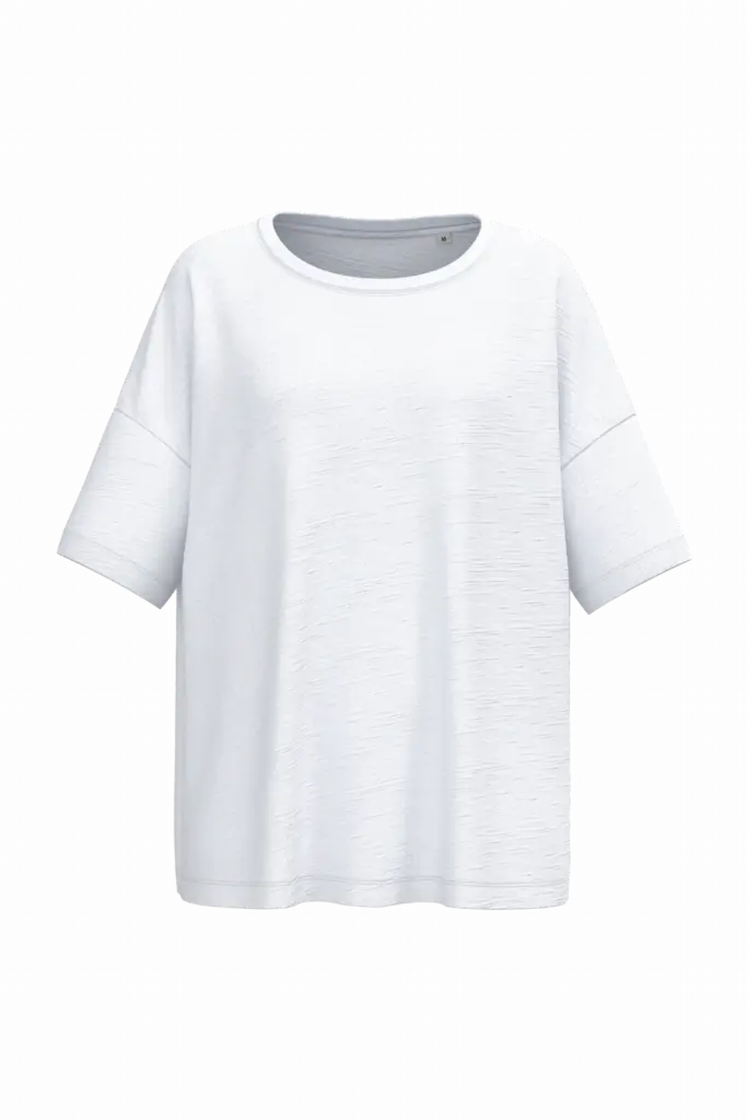 PS_SP304_WHITE - Hidalgo-werbeartikel Ecologisch oversized dames slub-T-shirt met afhangende schouders, white — productfoto 7