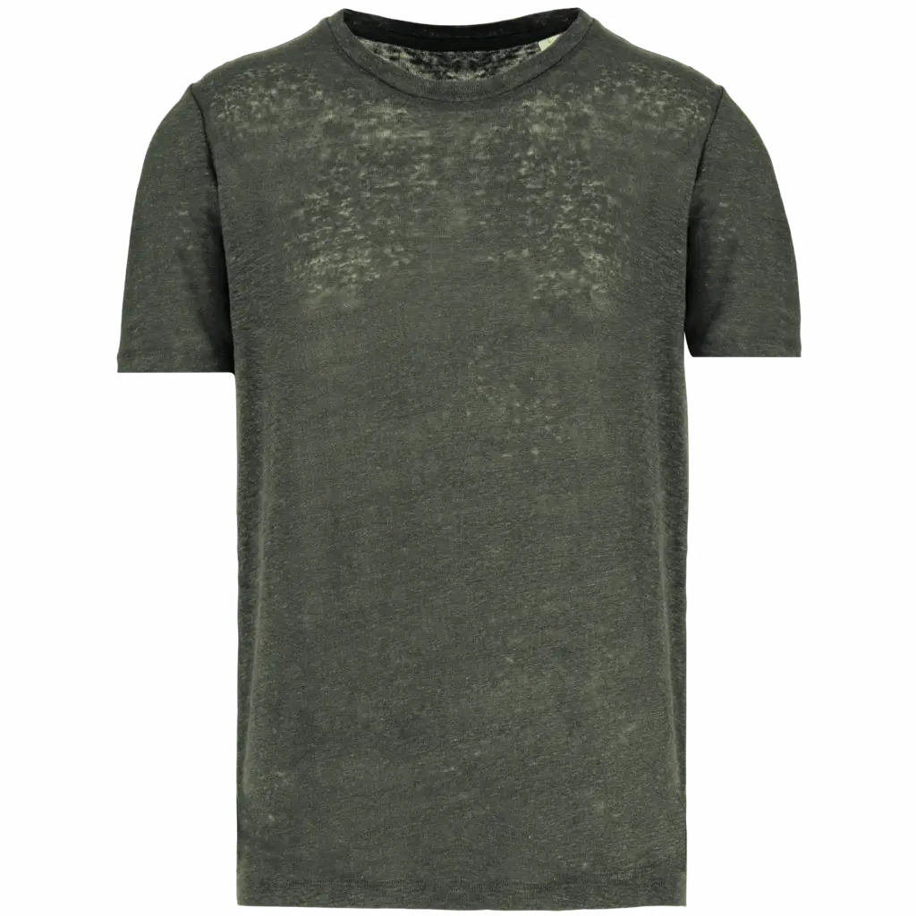 Linnen heren-t-shirt ronde hals kraag, organic khaki — productfoto 9