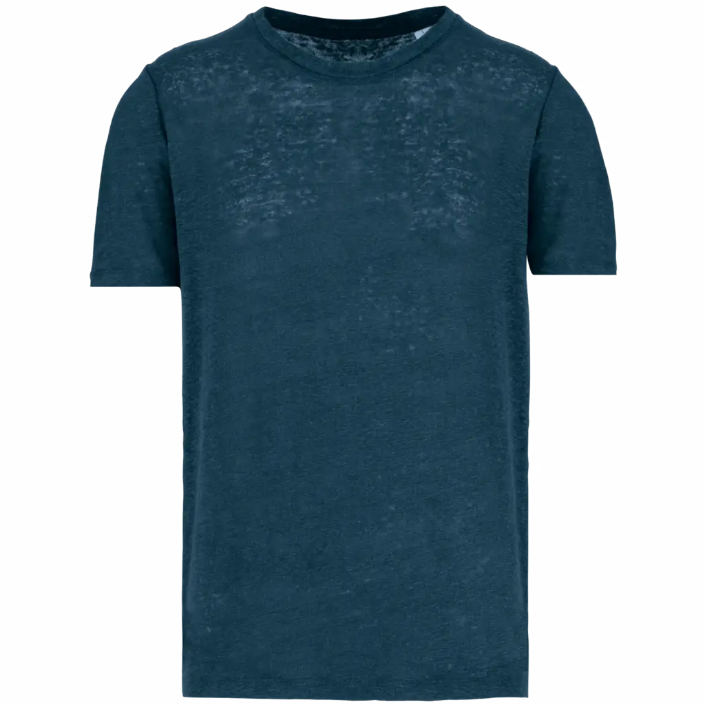Linnen heren-t-shirt ronde hals kraag, peacock blue — productfoto 10