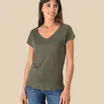 SP321-8_2025 - Hidalgo-werbeartikel Linnen dames-t-shirt V-hals