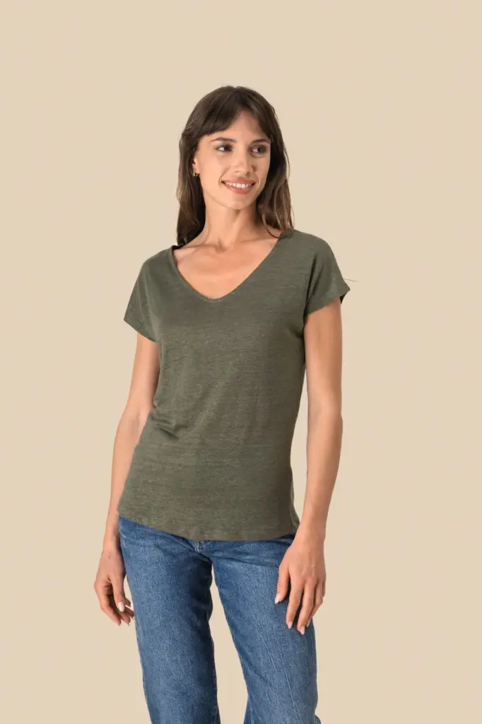 Linnen dames-t-shirt V-hals