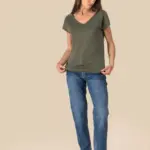 Linnen dames-t-shirt V-hals — productfoto 2