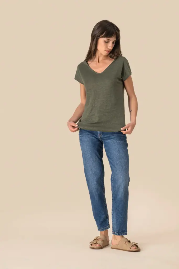 SP321-1_2025 - Hidalgo-werbeartikel Linnen dames-t-shirt V-hals — productfoto 2